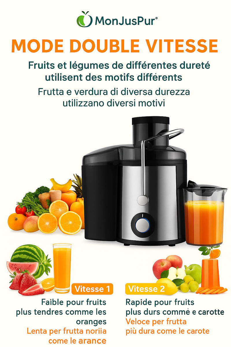 🍹MonJusPur™ – Estrattore di Succo Professionale (Piccolo & Grande Formato)